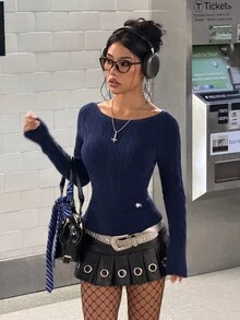 StreetHx Women's Autumn/Winter Lazy Fashion Daily Versatile Sexy Party Date Street Pullover Sweater - Blue - View 6