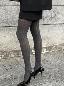 DAZY Women's Dark Gray Vertical Striped Slimming Streetwear Commute Date Daily Tights, Autumn Summer - Dark Grey - View 4