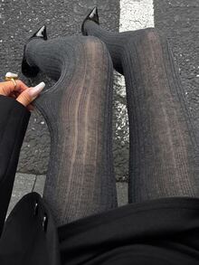 DAZY Women's Dark Gray Vertical Striped Slimming Streetwear Commute Date Daily Tights, Autumn Summer - Dark Grey - View 3