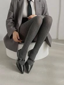DAZY Women's Dark Gray Vertical Striped Slimming Streetwear Commute Date Daily Tights, Autumn Summer - Dark Grey - View 8