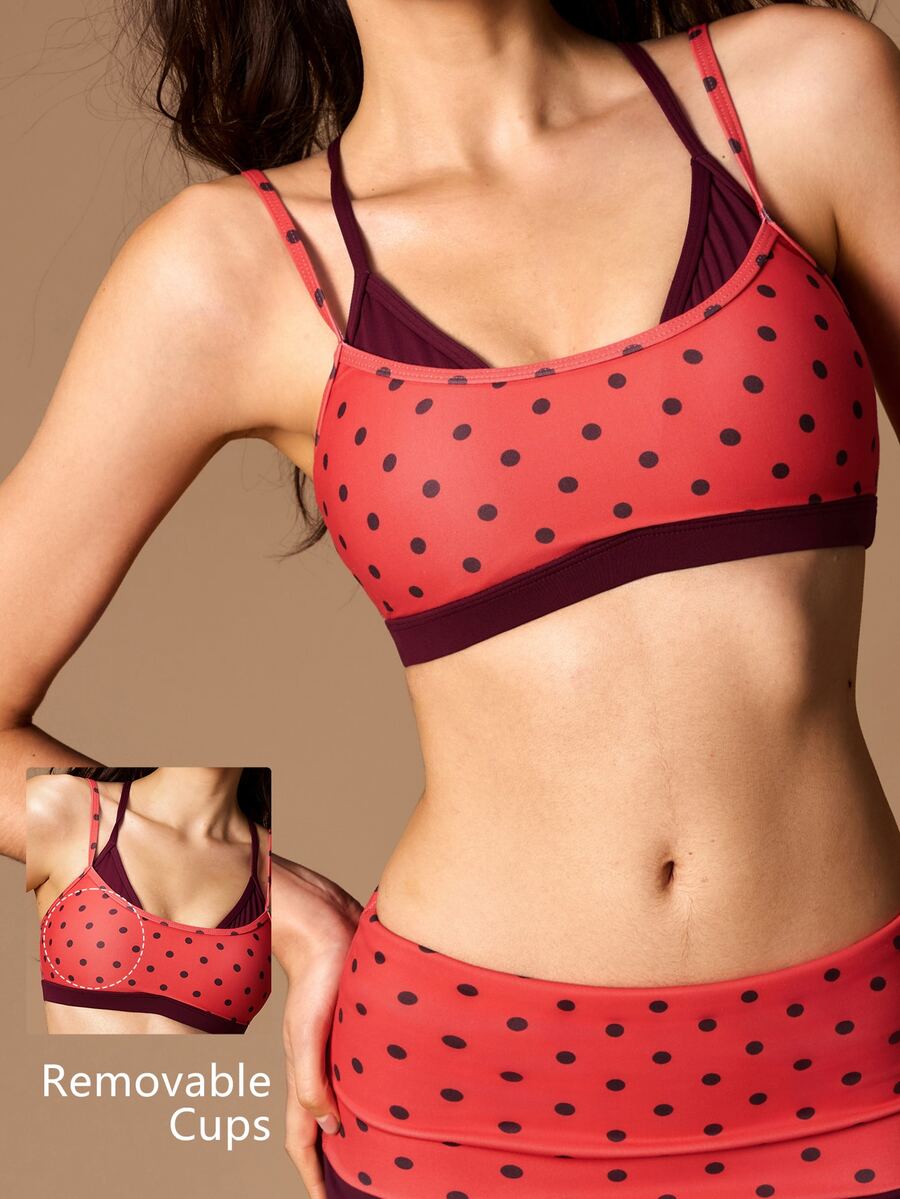VARSIVA Women's Polka Dot Print 2 In 1 Daily Fitness Sports Bra - Multicolor - View 1