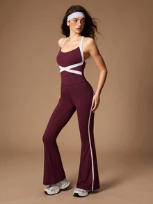 VARSIVA Women's Colorblock Casual Daily Travel Sports Jumpsuit - Red - View 7