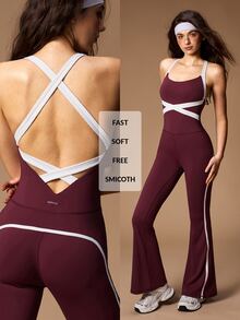 VARSIVA Women's Colorblock Casual Daily Travel Sports Jumpsuit - Red - View 11