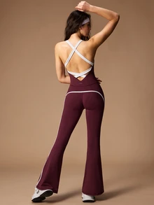 VARSIVA Women's Colorblock Casual Daily Travel Sports Jumpsuit - Red - View 5