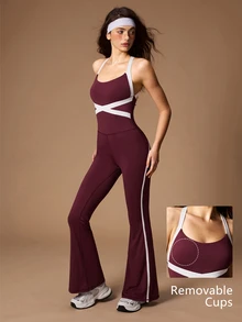 VARSIVA Women's Colorblock Casual Daily Travel Sports Jumpsuit - Red - View 1