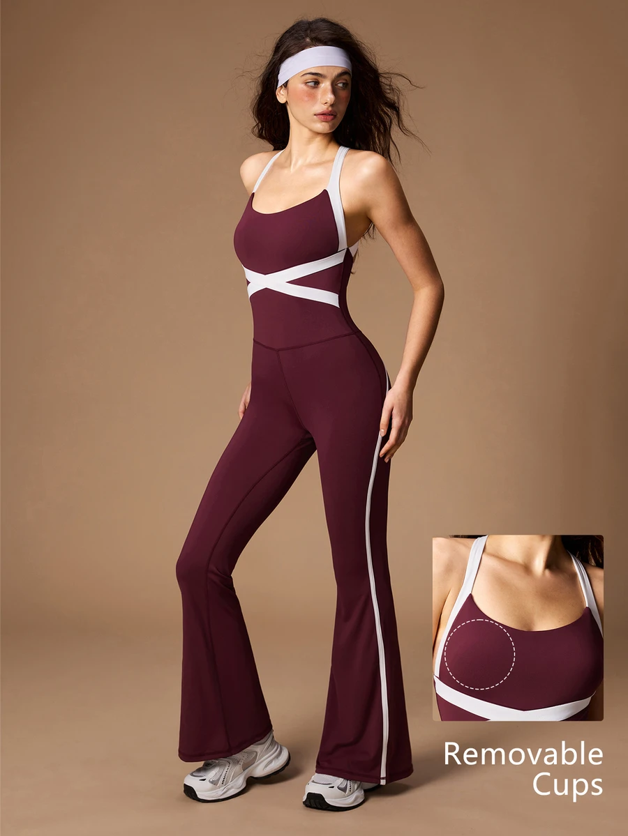 VARSIVA Women's Colorblock Casual Daily Travel Sports Jumpsuit - Red - View 1