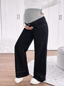 SHEIN 孕婦休閒百搭直筒牛仔褲 女款牛仔女郎穿搭 西部風格女裝 - 藍色 - 查看 6