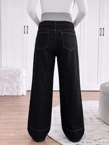 SHEIN 孕婦休閒百搭直筒牛仔褲 女款牛仔女郎穿搭 西部風格女裝 - 藍色 - 查看 3