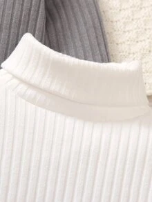 SHEIN Young Boys 2pcs Solid Color Turtleneck Long Sleeve T-Shirt Pack Casual Ribbed Knit Mock Neck Bottoming Tee Tops School Base Layering Autumn Winter - Multicolor - View 5