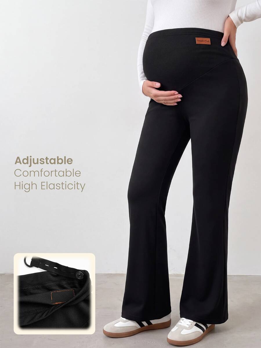 Modmama Maternity Adjustable Waist Casual Daily Tight Leggings - Black - View 1