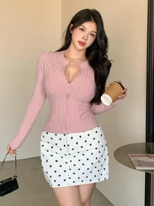 DAZY Women's Solid Color Zipper Casual Versatile Daily Wear Cardigan - Pink - View 5