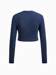 Modmama Maternity Solid Color Round Neck Long Sleeve T-Shirt And Adjustable Waist Long Pants Casual 2 Pieces Set Fall - Navy Blue - View 4