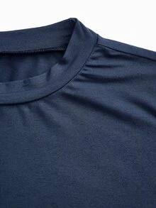 Modmama Maternity Solid Color Round Neck Long Sleeve T-Shirt And Adjustable Waist Long Pants Casual 2 Pieces Set Fall - Navy Blue - View 9