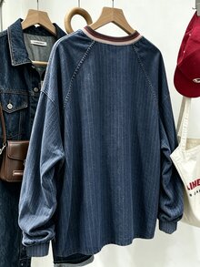 Resyla Sweatshirt V-Neck American Vintage Street dengan Desain Usang, Gaya Kampus, Cetakan Huruf, Gaya Musim Gugur dan Musim Dingin, Sedang Populer, Sweatshirt Modis - MultiWarna - View 2