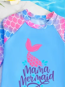 Baby Girl Mermaid Scale Print Long Sleeve Top And Shorts Beachwear Set - Multicolor - View 5