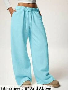 SHEIN Tall CURVE Plus Size Women Solid Color Drawstring Waist Casual Versatile Daily Wear Sweatpants - Baby Blue - View 8
