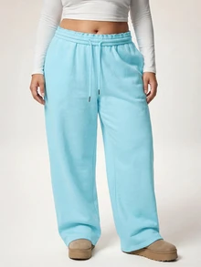 SHEIN Tall CURVE Plus Size Women Solid Color Drawstring Waist Casual Versatile Daily Wear Sweatpants - Baby Blue - View 7