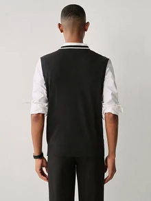 Manfinity CasualKnits Men's Spring/Autumn Black Knitted Jacquard Vest Holiday Festival Autumn Streetwear Winter - Black - View 7