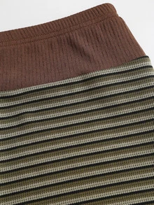 Sunnyshic Niche Design Knitted Striped Vacation Set, Slimming 2 Pieces Outfit - Army Green - View 7
