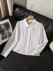 SHEIN ملابس علوية كاجوال بأكمام طويلة مطبوع ومناسب للفتيات المراهقات، ملابس خريفية للفتيات المراهقات، أسلوب مدرسي - أبيض - مشاهدة 10