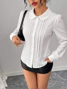 SHEIN ملابس علوية كاجوال بأكمام طويلة مطبوع ومناسب للفتيات المراهقات، ملابس خريفية للفتيات المراهقات، أسلوب مدرسي - أبيض - مشاهدة 12