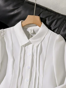 SHEIN ملابس علوية كاجوال بأكمام طويلة مطبوع ومناسب للفتيات المراهقات، ملابس خريفية للفتيات المراهقات، أسلوب مدرسي - أبيض - مشاهدة 2