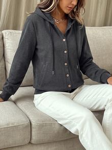 Holdful Holdful Women's Solid Color Casual Versatile Daily Wear Hooded Sweatshirt - Dark Grey - View 6