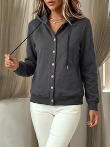 Holdful Holdful Women's Solid Color Casual Versatile Daily Wear Hooded Sweatshirt - Dark Grey - View 7