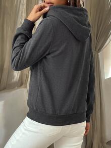 Holdful Holdful Women's Solid Color Casual Versatile Daily Wear Hooded Sweatshirt - Dark Grey - View 2