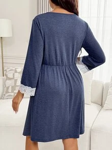 Slowluna Maternity Lace Patchwork Nursing Function Casual Daily Summer Dress - Blue - View 8