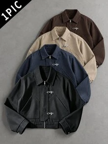 PAVTROS Men's Autumn & Winter Old‑Money Denim‑Look Jacket, Cargo Patch Pockets & Plane‑Buckle Accents, Perfect Millennium‑Theme Gift For Halloween & Christmas - Black - View 1