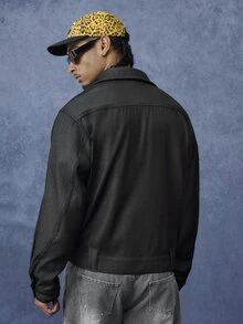 PAVTROS Men's Autumn & Winter Old‑Money Denim‑Look Jacket, Cargo Patch Pockets & Plane‑Buckle Accents, Perfect Millennium‑Theme Gift For Halloween & Christmas - Black - View 2