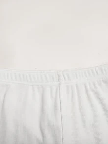 SHEIN بنطال ليقنز رياضي كاجوال أساسي بقصة ضيقة وخصر عريض منسوج بلون سادة أبيض بتصميم بسيط وملمس مضلع للفتيات المراهقات، قطعة واحدة عشوائية - أبيض - مشاهدة 5