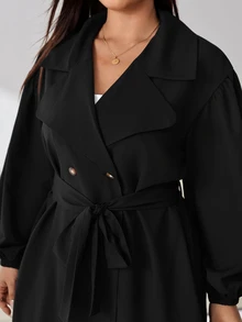 SHEIN EZwear 大尺碼女款休閒簡約優雅通勤純色風衣 秋季辦公室教師社團黑色 - 黑色 - 查看 8