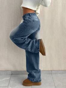 EURMUSE LOW WAIST BAGGY LOOSE STRAIGHT LEG JEAN - Dusty Blue - View 6