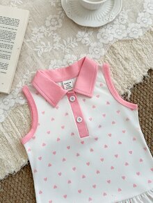 SHEIN 2件套甜美风女童夏季连衣裙，Polo领无袖荷叶边下摆波点印花休闲半身裙，适合公园漫步和周末郊游 - 粉色 - 查看 7