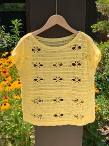 Comfortcana Women's Hollow Design Round Neck Casual Romantic Cute Knit Top Brunch Vacation Light Yellow Summer - Pale Yellow - View 4