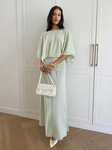 Aloruh Women's Elegant Minimalist Commute Date Brunch Tea Party Backless Short Sleeve Waist-Cinching Solid Color Sage Green Dress Dinner Cocktail Party Dress - Green - View 7