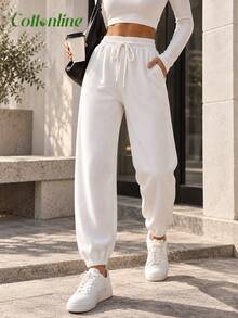 Cottnline Women Sweatpants Gym White Autumn - White - View 3