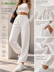Cottnline Women Sweatpants Gym White Autumn - White - View 2