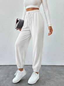 Cottnline Women Sweatpants Gym White Autumn - White - View 4