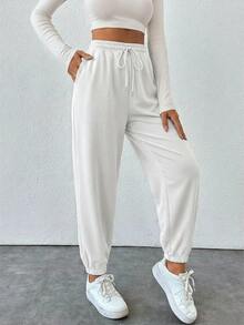 Cottnline Women Sweatpants Gym White Autumn - White - View 7