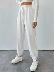 Cottnline Women Sweatpants Gym White Autumn - White - View 5