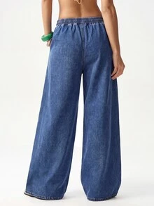 Bohemela Plus Size Casual Washed Drawstring Waist Jeans Teacher Outfits For Women - Medium Wash - View 2