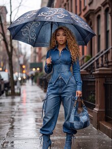 Slaydiva Women's Single-Breasted Denim Meditation Shirt Blue Casual Streetwear Wear Modern Elegant Blouses Cowgirl Blouses Everyday Going Out Fall - Medium Wash - View 6