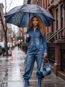 Slaydiva Women's Single-Breasted Denim Meditation Shirt Blue Casual Streetwear Wear Modern Elegant Blouses Cowgirl Blouses Everyday Going Out Fall - Medium Wash - View 13