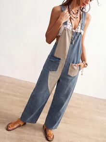 Bohemela Women's Street Style Colorblock Pocket Denim Overalls Work Outfits For Women - Light Wash - View 5