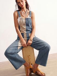 Bohemela Women's Street Style Colorblock Pocket Denim Overalls Work Outfits For Women - Light Wash - View 6