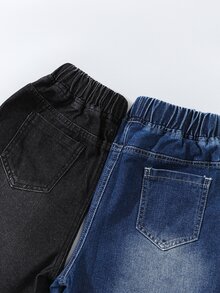 Genkimix Kids Denimly 青少年男孩 2 件套 藍色與黑色牛仔短褲，夏季休閒低腰校園彈性腰鬆垮牛仔褲附口袋，日常都市度假款 - 彩色 - 查看 5