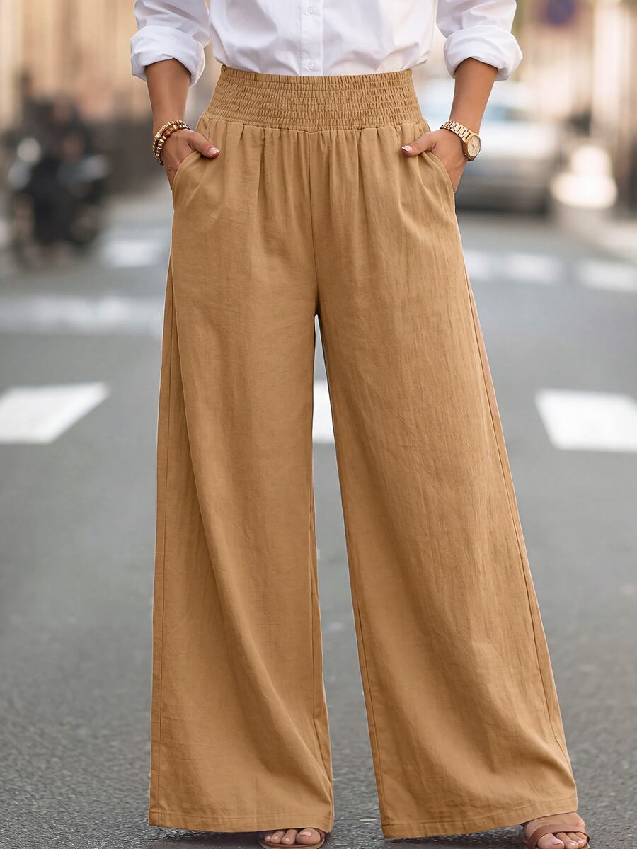 SHEIN Women's Casual Boho Wide Leg Loose Long Pants Brunch Vacation Brown Autumn